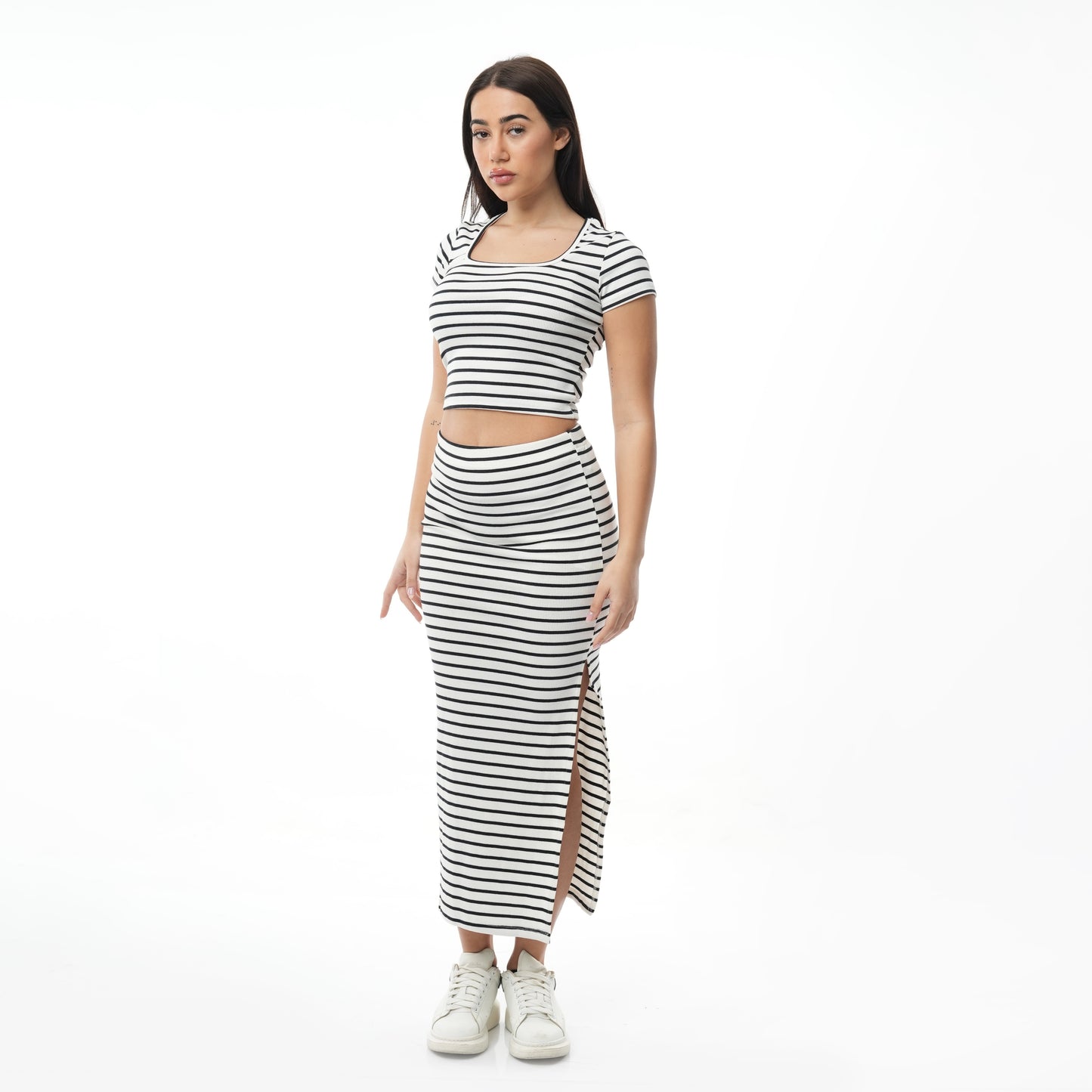 Cotton Midi Skirt & Crop Top Set