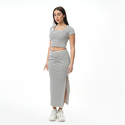 Cotton Midi Skirt & Crop Top Set