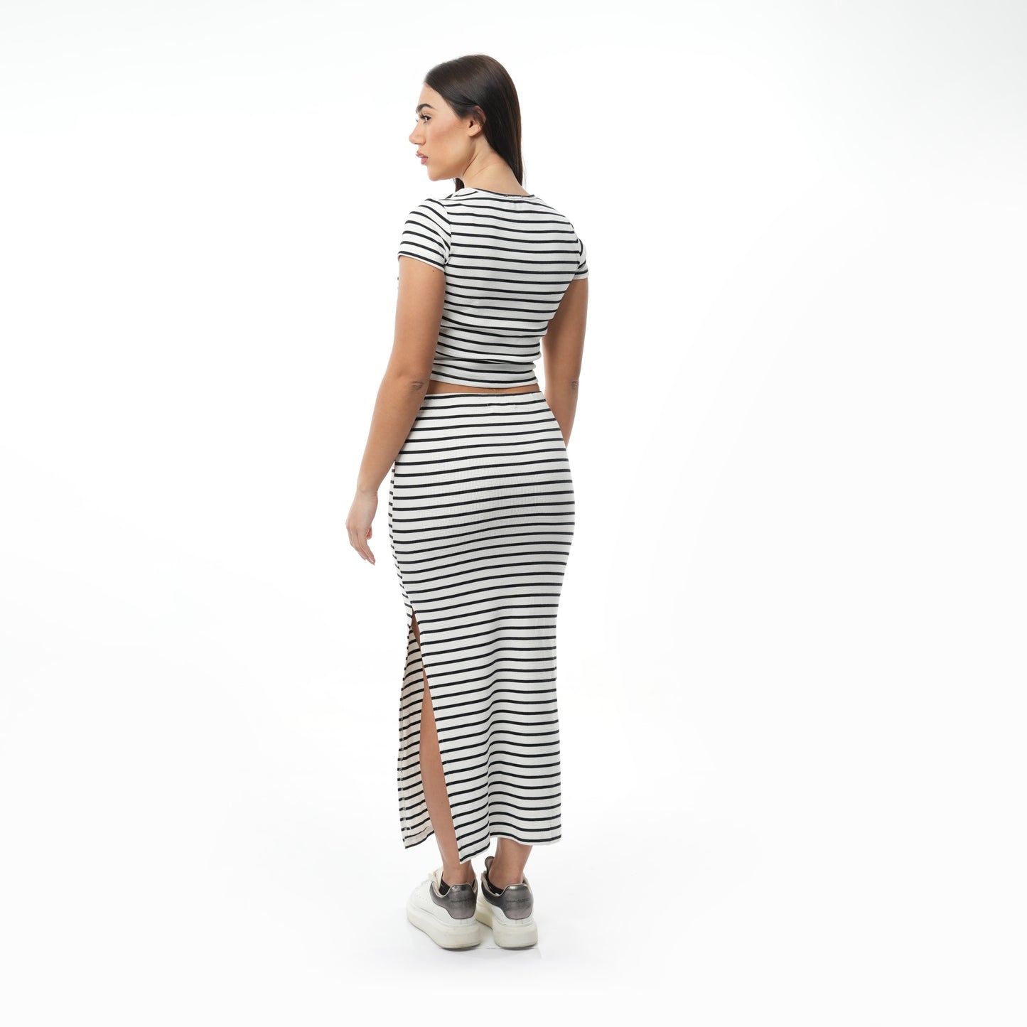Cotton Midi Skirt & Crop Top Set