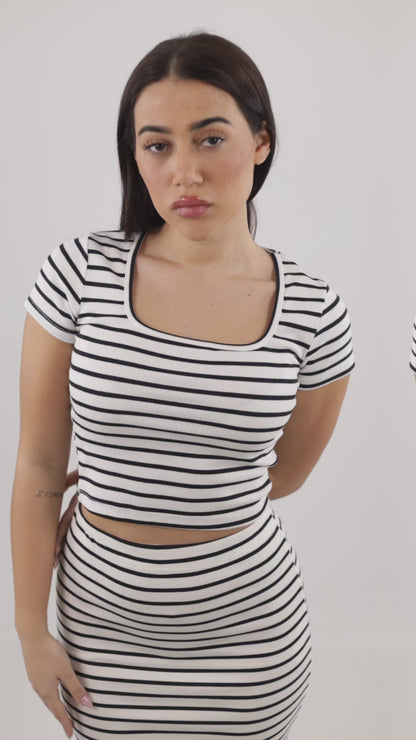 Cotton Midi Skirt & Crop Top Set